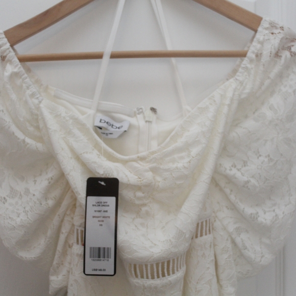 BRAND NEW Bebe Lace off shoulder white dress - Picture 6 of 7